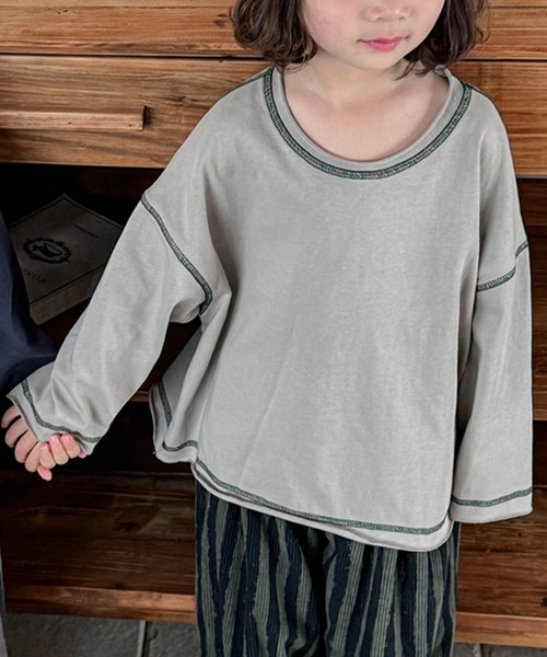 aimoha(アイモハ)の「【aimoha-KIDS-】配色ステッチロングスリーブTシャツ(Tシャツ/カットソー・キッズ・グレー/グリーン/パープル/ネイビー・120/110/100/90/80/130)」の20枚目の写真