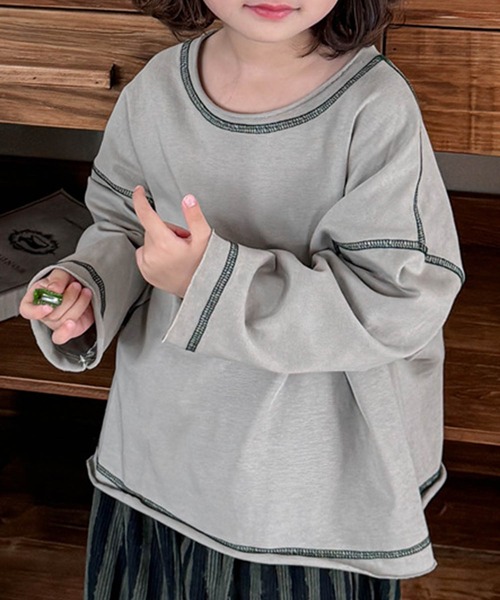 aimoha(アイモハ)の「【aimoha-KIDS-】配色ステッチロングスリーブTシャツ(Tシャツ/カットソー・キッズ・グレー/グリーン/パープル/ネイビー・120/110/100/90/80/130)」の21枚目の写真