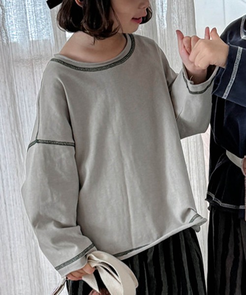 aimoha(アイモハ)の「【aimoha-KIDS-】配色ステッチロングスリーブTシャツ(Tシャツ/カットソー・キッズ・グレー/グリーン/パープル/ネイビー・120/110/100/90/80/130)」の22枚目の写真