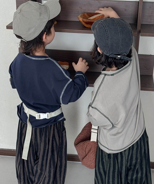 aimoha(アイモハ)の「【aimoha-KIDS-】配色ステッチロングスリーブTシャツ(Tシャツ/カットソー・キッズ・グレー/グリーン/パープル/ネイビー・120/110/100/90/80/130)」の9枚目の写真