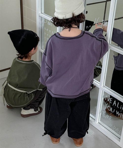 aimoha(アイモハ)の「【aimoha-KIDS-】配色ステッチロングスリーブTシャツ(Tシャツ/カットソー・キッズ・グレー/グリーン/パープル/ネイビー・120/110/100/90/80/130)」の10枚目の写真