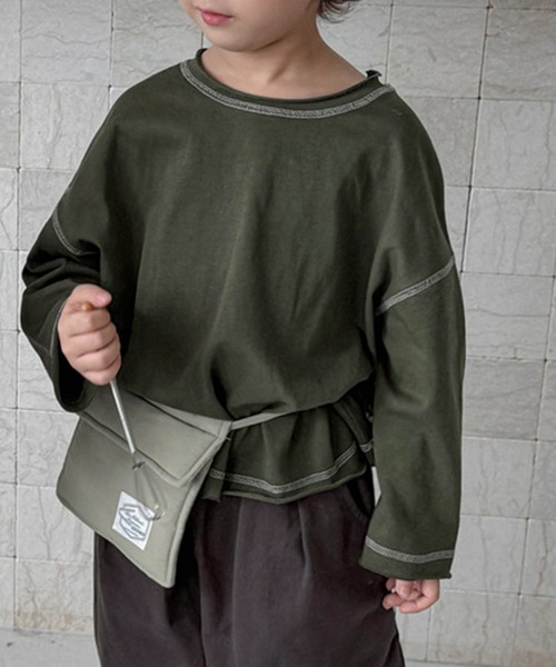aimoha(アイモハ)の「【aimoha-KIDS-】配色ステッチロングスリーブTシャツ(Tシャツ/カットソー・キッズ・グレー/グリーン/パープル/ネイビー・120/110/100/90/80/130)」の6枚目の写真