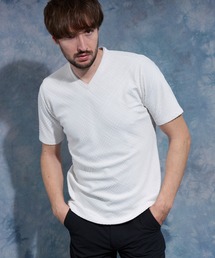 HIDEAWAYS NICOLE | バイアスブリスターチェックJQVネック半袖プルオーバー(Tシャツ/カットソー)