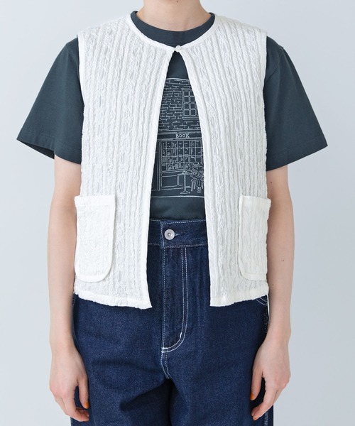 PAR ICI（パーリッシィ）の「【WEB別注カラー】ストライプ刺繍 ベスト(セットアップ対応)（ベスト・レディース・ホワイト/チェック/ブラック・FREE）」の5枚目の写真