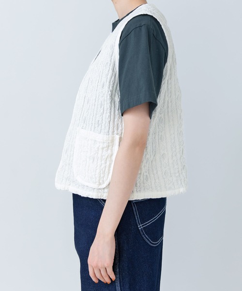 PAR ICI（パーリッシィ）の「【WEB別注カラー】ストライプ刺繍 ベスト(セットアップ対応)（ベスト・レディース・ホワイト/チェック/ブラック・FREE）」の6枚目の写真