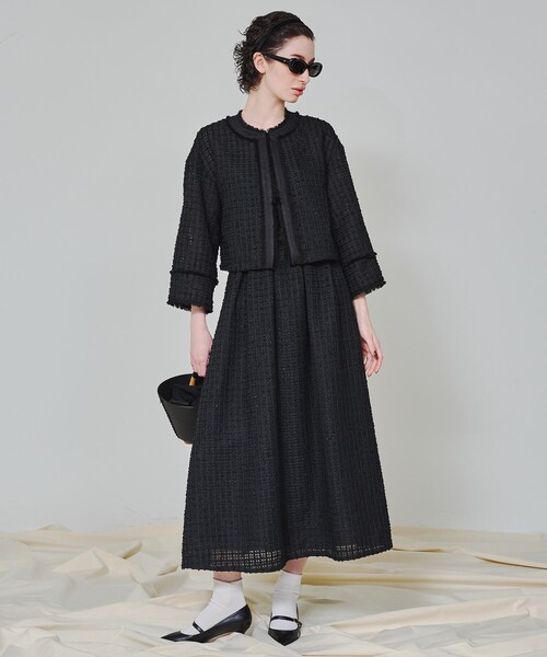 DRESSTERIOR（ドレステリア）の「【スタイリスト福田麻琴さんコラボ】シアーツイードジャケット（ノーカラージャケット・レディース・ブラック/ホワイト・38/36）」の11枚目の写真