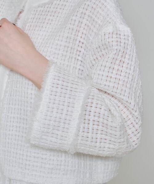 DRESSTERIOR（ドレステリア）の「【スタイリスト福田麻琴さんコラボ】シアーツイードジャケット（ノーカラージャケット・レディース・ブラック/ホワイト・38/36）」の19枚目の写真