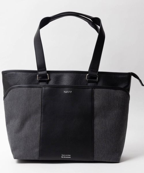 NAVY(ネイビー)の「NAVY ポリデニム・合皮切替トートバッグ(トートバッグ・メンズ・ブラック/ネイビー・フリー)」の1枚目の写真