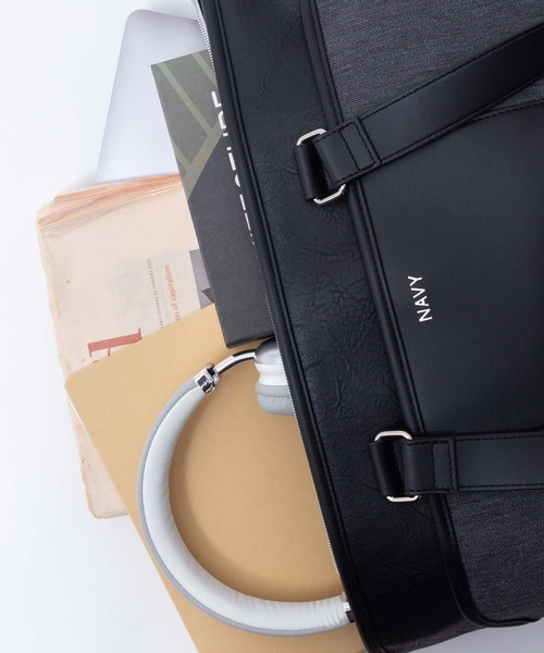 NAVY(ネイビー)の「NAVY ポリデニム・合皮切替トートバッグ(トートバッグ・メンズ・ブラック/ネイビー・フリー)」の9枚目の写真
