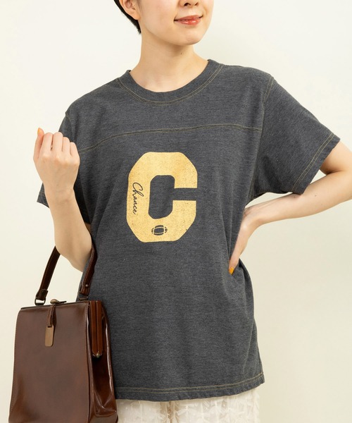 CHILD WOMAN（チャイルドウーマン）の「19/-ECO天竺 レタードTシャツ（Tシャツ/カットソー・レディース・チャコールグレー/イエロー・FREE）」の13枚目の写真