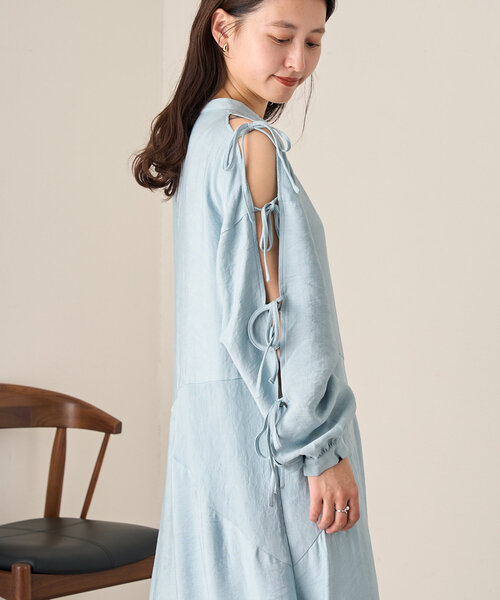 Kastane（カスタネ）の「【低身長サイズ/2サイズ展開/オケージョンドレス/結婚式】B 袖リボンワンピース（ワンピース・レディース・ブルー系その他/ブラック/アイボリー・1/0）」の3枚目の写真