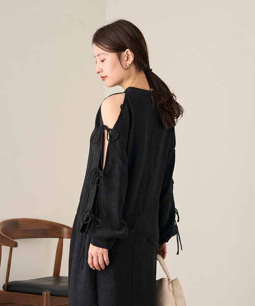 Kastane（カスタネ）の「【低身長サイズ/2サイズ展開/オケージョンドレス/結婚式】B 袖リボンワンピース（ワンピース・レディース・ブルー系その他/ブラック/アイボリー・1/0）」の14枚目の写真