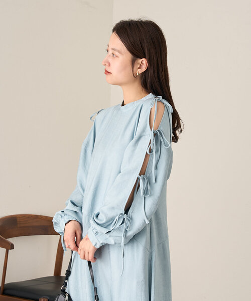 Kastane（カスタネ）の「【低身長サイズ/2サイズ展開/オケージョンドレス/結婚式】B 袖リボンワンピース（ワンピース・レディース・ブルー系その他/ブラック/アイボリー・1/0）」の21枚目の写真