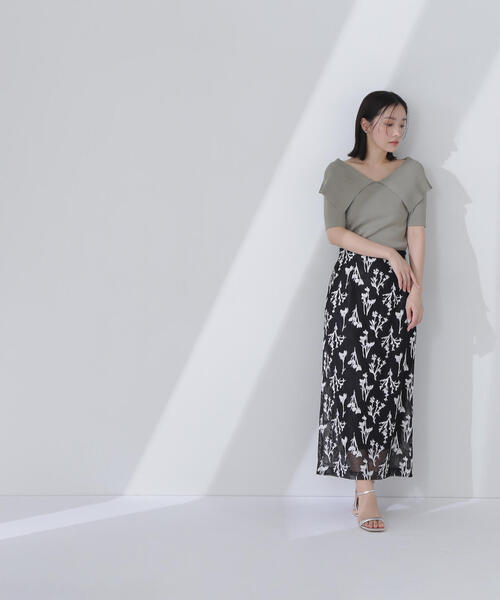 セール】◇フラワー刺繍メッシュナロースカート（スカート