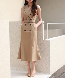 ワンピース トレンチ風 チュールドッキング 透け感 ノースリーブ JU5602EW02515_thumb.jpg