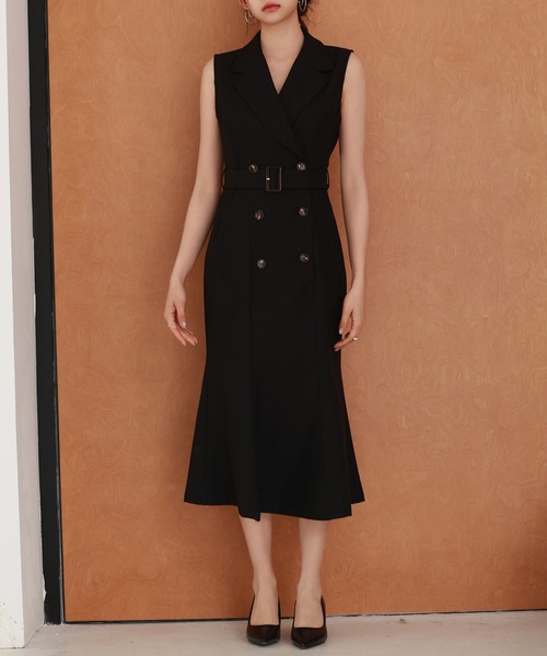 SAISON DE PAPILLON（セゾンドパピヨン）の「【高評価】ノースリーブマーメイドトレンチ風ワンピース（ワンピース・レディース・ブラック/ダークベージュ・L/M/S）」の14枚目の写真