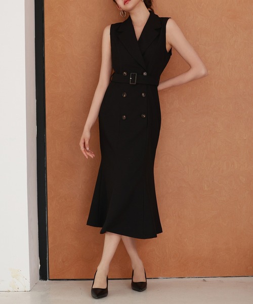 SAISON DE PAPILLON（セゾンドパピヨン）の「【高評価】ノースリーブマーメイドトレンチ風ワンピース（ワンピース・レディース・ブラック/ダークベージュ・L/M/S）」の19枚目の写真