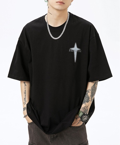 JOHNNY WOLF(ジョニーウルフ)の「HEINESEN オーバーサイズ クロスプリント ヘビーウェイトコットン Tシャツ(Tシャツ/カットソー・メンズ・ブルー/ブラック/ホワイト・S/M/L)」の14枚目の写真