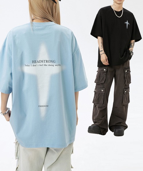 JOHNNY WOLF(ジョニーウルフ)の「HEINESEN オーバーサイズ クロスプリント ヘビーウェイトコットン Tシャツ(Tシャツ/カットソー・メンズ・ブルー/ブラック/ホワイト・S/M/L)」の15枚目の写真
