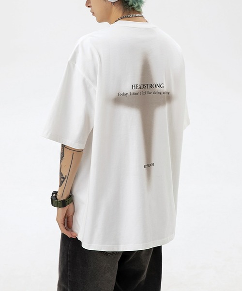 JOHNNY WOLF(ジョニーウルフ)の「HEINESEN オーバーサイズ クロスプリント ヘビーウェイトコットン Tシャツ(Tシャツ/カットソー・メンズ・ブルー/ブラック/ホワイト・S/M/L)」の6枚目の写真