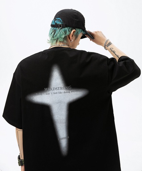 JOHNNY WOLF(ジョニーウルフ)の「HEINESEN オーバーサイズ クロスプリント ヘビーウェイトコットン Tシャツ(Tシャツ/カットソー・メンズ・ブルー/ブラック/ホワイト・S/M/L)」の10枚目の写真