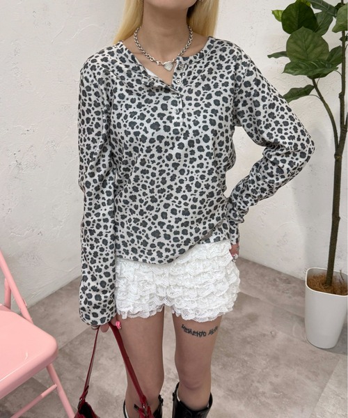 sedacle girl(セダクルガール)の「アソートヘンリーネックサーマルロンT(Tシャツ/カットソー・レディース・ドット/オレンジ系その他/レオパード・FREE)」の4枚目の写真