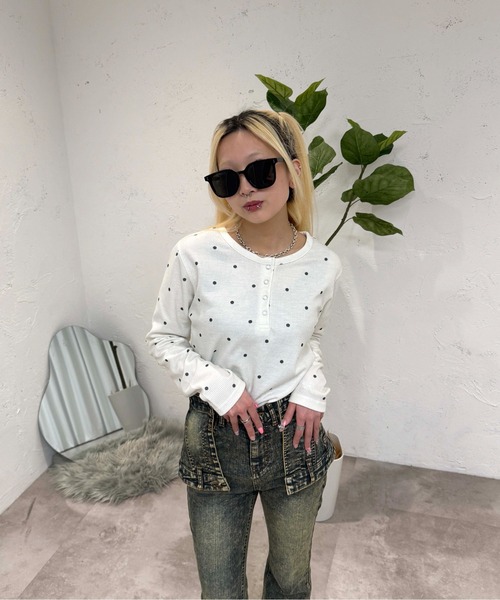 sedacle girl(セダクルガール)の「アソートヘンリーネックサーマルロンT(Tシャツ/カットソー・レディース・ドット/オレンジ系その他/レオパード・FREE)」の22枚目の写真