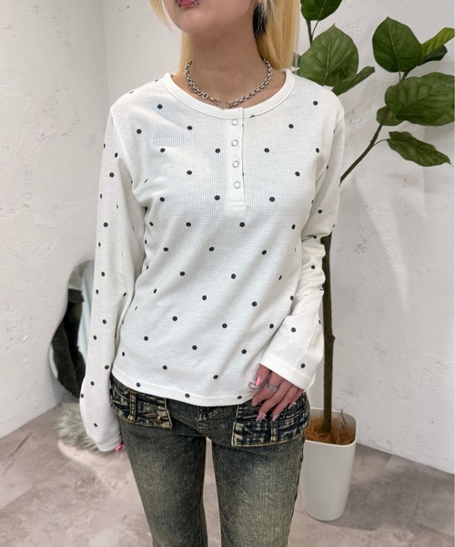 sedacle girl(セダクルガール)の「アソートヘンリーネックサーマルロンT(Tシャツ/カットソー・レディース・ドット/オレンジ系その他/レオパード・FREE)」の20枚目の写真