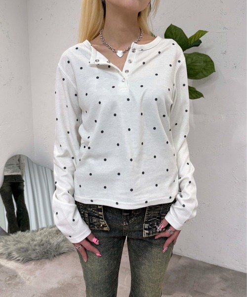 sedacle girl(セダクルガール)の「アソートヘンリーネックサーマルロンT(Tシャツ/カットソー・レディース・ドット/オレンジ系その他/レオパード・FREE)」の21枚目の写真