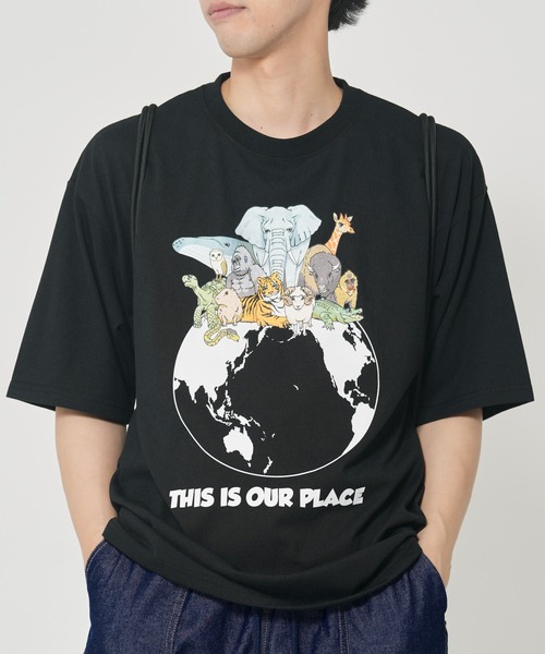 CORISCO(コリスコ)の「アニマル地球柄Tシャツ(M1)(Tシャツ/カットソー・メンズ・チャコールグレー/ブラック/ホワイト/オートミール・X-LARGE/LARGE/MEDIUM)」の3枚目の写真