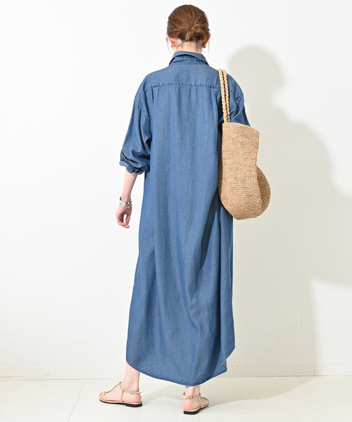 極美品　イエナ　デニムライク　スキッパーボリュームシャツワンピース　大きい 極美品 イエナ デニムライク スキッパーボリュームシャツ