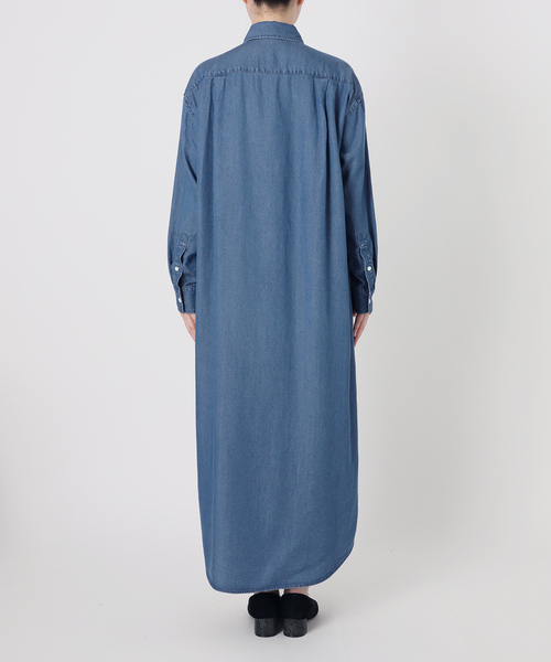極美品 イエナ デニムライク スキッパーボリュームシャツワンピース 大きい セール】デニムライクシャツワンピース(ワンピース)|SLOBE
