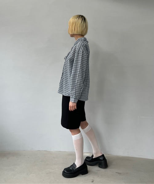 フリルVネック チェック柄 コットンブラウス FX25S131【Fano Studios