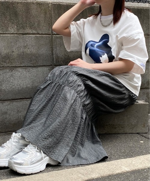 W:Huku(フーク)の「リネンライク シャーリング ギャザー ロング スカート(スカート・レディース・ブラック/バーガンディー/ライトグレー系・FREE)」の17枚目の写真