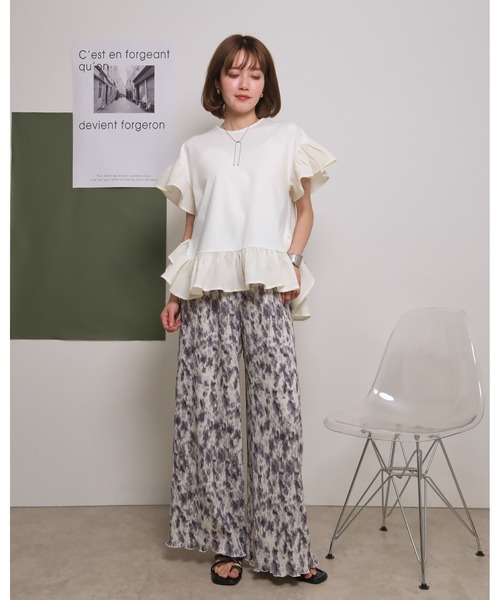 palm RICHE(ポームリシュ)の「ぼかし柄ワッシャープリーツリラックスパンツ(その他パンツ・レディース・グレー/ブラック・M)」の3枚目の写真