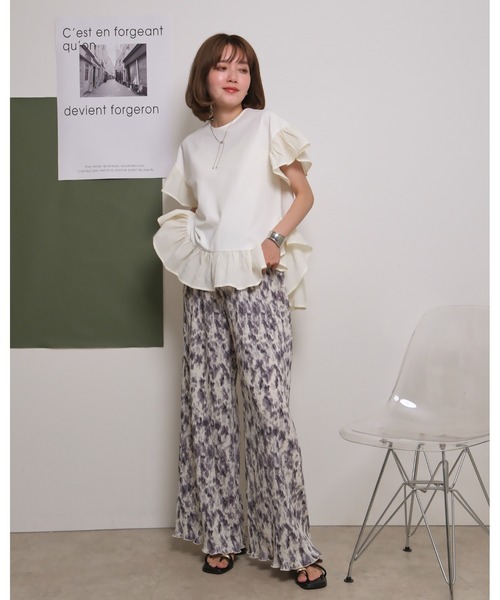 palm RICHE(ポームリシュ)の「ぼかし柄ワッシャープリーツリラックスパンツ(その他パンツ・レディース・グレー/ブラック・M)」の4枚目の写真