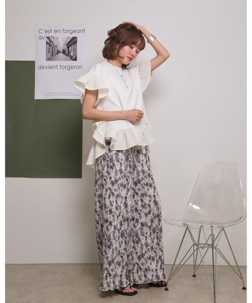 palm RICHE(ポームリシュ)の「ぼかし柄ワッシャープリーツリラックスパンツ(その他パンツ・レディース・グレー/ブラック・M)」の6枚目の写真