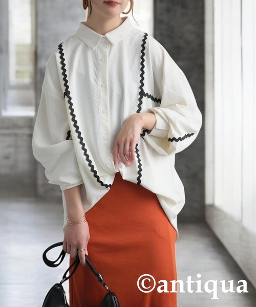 antiqua（アンティカ）の「配色シャツ（シャツ/ブラウス・レディース・オフホワイト/ブラック・ONESIZE）」の8枚目の写真