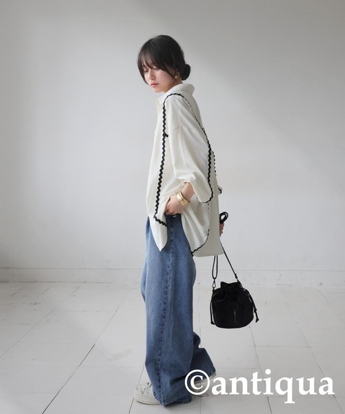 antiqua（アンティカ）の「配色シャツ（シャツ/ブラウス・レディース・オフホワイト/ブラック・ONESIZE）」の9枚目の写真
