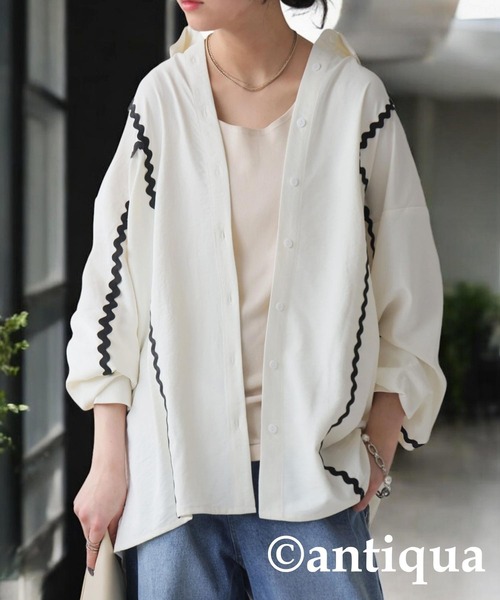antiqua（アンティカ）の「配色シャツ（シャツ/ブラウス・レディース・オフホワイト/ブラック・ONESIZE）」の10枚目の写真