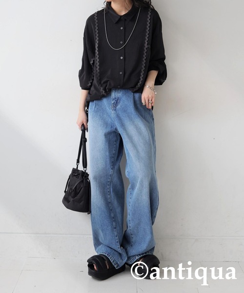 antiqua（アンティカ）の「配色シャツ（シャツ/ブラウス・レディース・オフホワイト/ブラック・ONESIZE）」の14枚目の写真