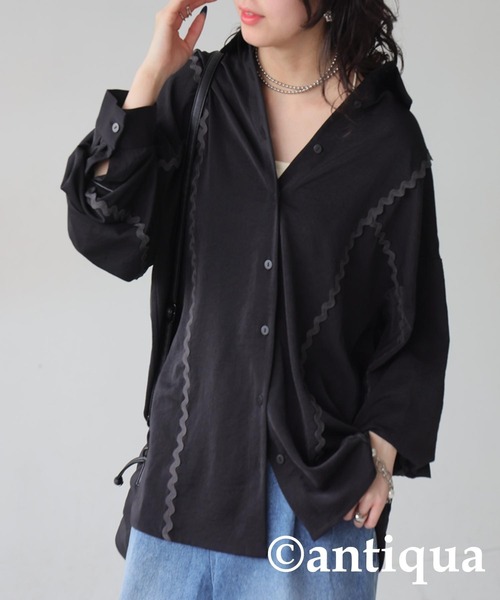 antiqua（アンティカ）の「配色シャツ（シャツ/ブラウス・レディース・オフホワイト/ブラック・ONESIZE）」の15枚目の写真