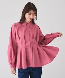 ウエストボリュームタックシャツカラーブラウス