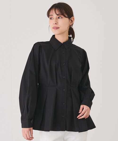 Jayro(ジャイロ)の「ウエストボリュームタックシャツカラーブラウス(シャツ/ブラウス・レディース・ブラック/ブルー/ホワイト系その他/レッド・M)」の1枚目の写真
