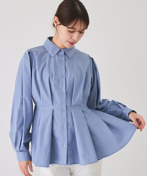 Jayro(ジャイロ)の「ウエストボリュームタックシャツカラーブラウス(シャツ/ブラウス・レディース・ブラック/ブルー/ホワイト系その他/レッド・M)」の14枚目の写真