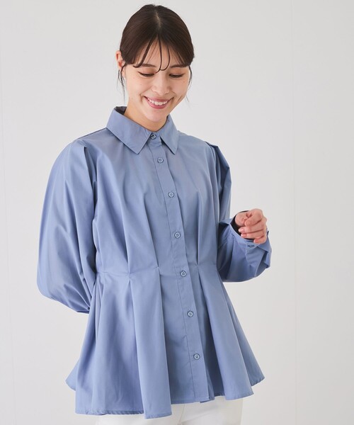 Jayro(ジャイロ)の「ウエストボリュームタックシャツカラーブラウス(シャツ/ブラウス・レディース・ブラック/ブルー/ホワイト系その他/レッド・M)」の15枚目の写真