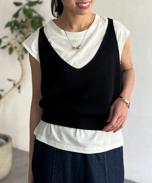 Chez toi(シェトワ)の「カット×ニットビスチェ(Tシャツ/カットソー・レディース・ブラック/ライトグレー/ベージュ・FREE)」の5枚目の写真
