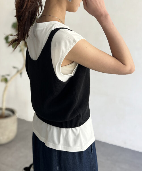 Chez toi(シェトワ)の「カット×ニットビスチェ(Tシャツ/カットソー・レディース・ブラック/ライトグレー/ベージュ・FREE)」の8枚目の写真