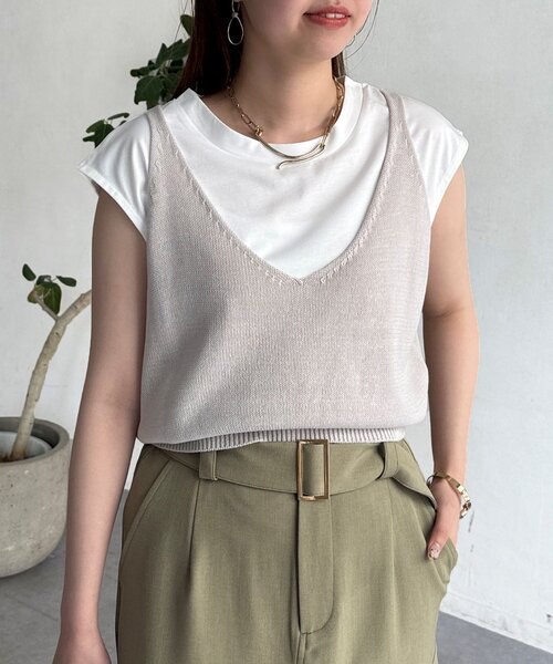 Chez toi(シェトワ)の「カット×ニットビスチェ(Tシャツ/カットソー・レディース・ブラック/ライトグレー/ベージュ・FREE)」の14枚目の写真