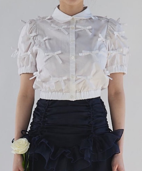 PAIN（ペイン）の「リボンパフスリーブブラウス/シャツ【セットアップ対応】（シャツ/ブラウス・レディース・ホワイト/ブラック/ピンク・FREE）」の2枚目の写真